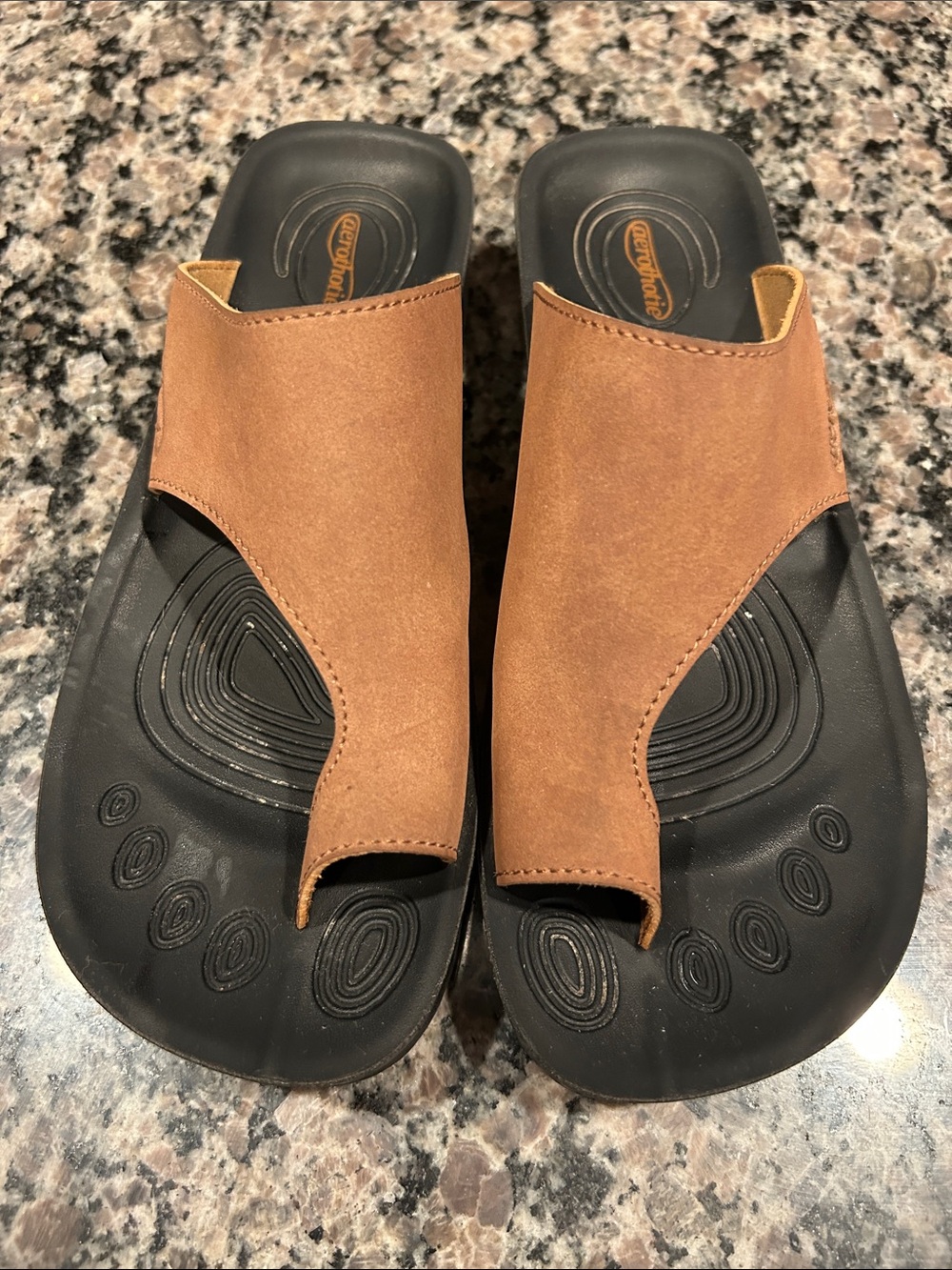 Ladies' Tan Slide Sandals with Suede Upper